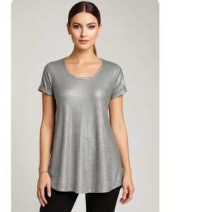 Anthropologie Bordeaux Shimmering Silver Short Sleeve Top